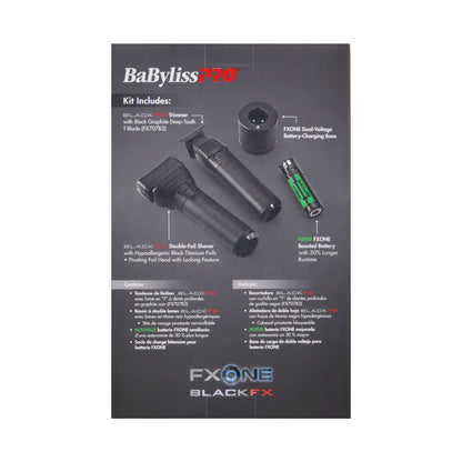 BaByliss Pro FXONE BlackFX Limited Edition Prepack - Stick Shaver and Outlining Trimmer (Black) FX1FSTMBPK + BaByliss Pro FXONE Dual-Charging Prepack [2 Batteries, 1 Charging Stand] #FXC2BPPK + BaBylissPRO Barberology 9 Inch Clipper Comb - Black