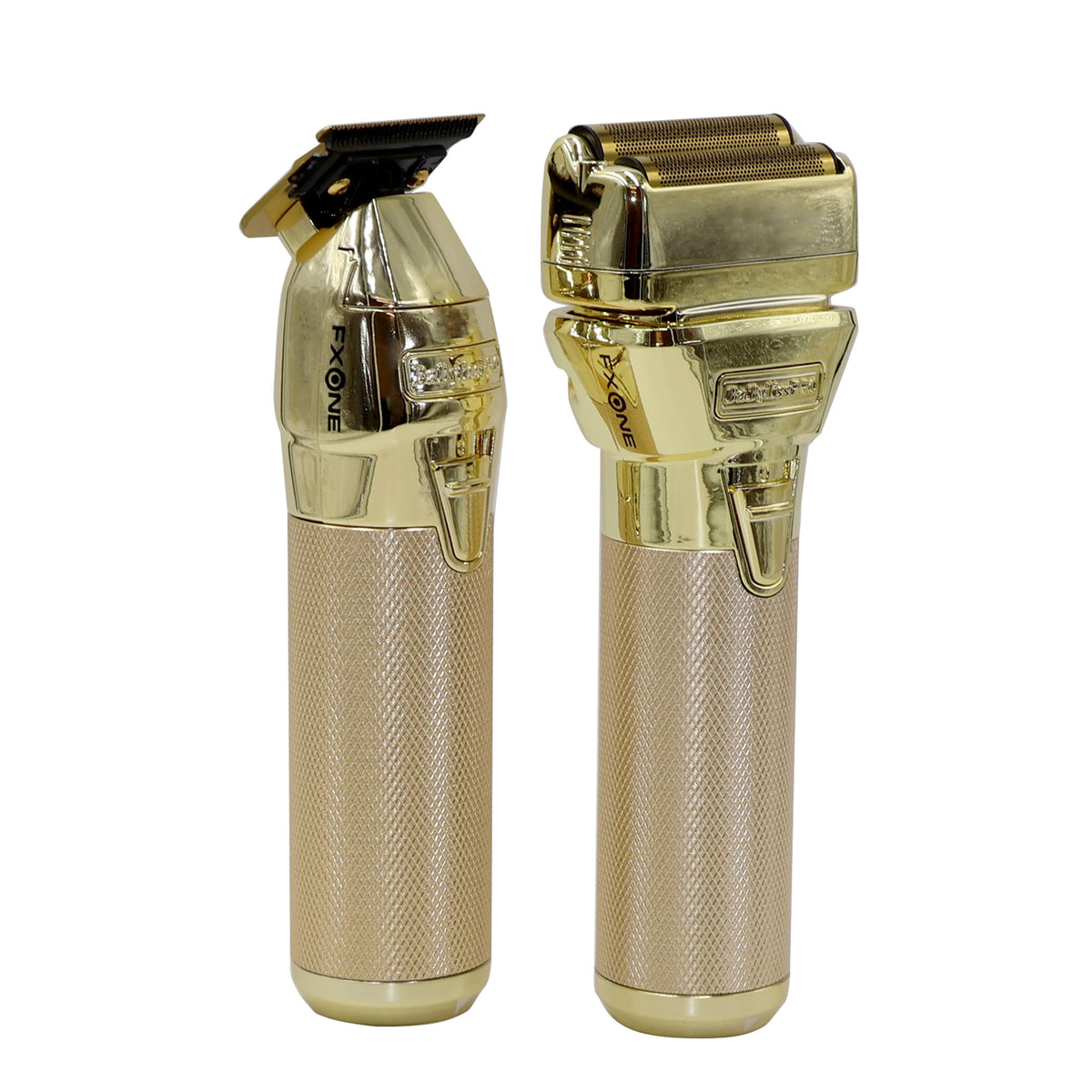 BaByliss Pro FXONE GOLDFX Limited Edition Prepack - Outlining Trimmer and Double Foil Stick Shaver (Gold) FX1FSTGPK + BaByliss Pro FXONE Dual-Charging Prepack [2 Batteries, 1 Charging Stand] #FXC2BPPK + BaBylissPRO Barberology 9 Inch Clipper Comb - Black