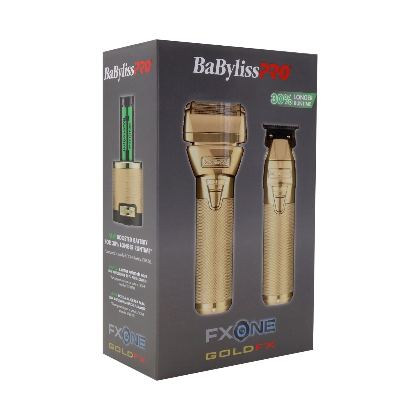 BaByliss Pro FXONE GOLDFX Limited Edition Prepack - Outlining Trimmer and Double Foil Stick Shaver (Gold) FX1FSTGPK + BaByliss Pro FXONE Dual-Charging Prepack [2 Batteries, 1 Charging Stand] #FXC2BPPK + BaBylissPRO Barberology 9 Inch Clipper Comb - Black