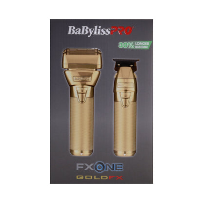 BaByliss Pro FXONE GOLDFX Limited Edition Prepack - Outlining Trimmer and Double Foil Stick Shaver (Gold) FX1FSTGPK + BaByliss Pro FXONE Dual-Charging Prepack [2 Batteries, 1 Charging Stand] #FXC2BPPK + BaBylissPRO Barberology 9 Inch Clipper Comb - Black