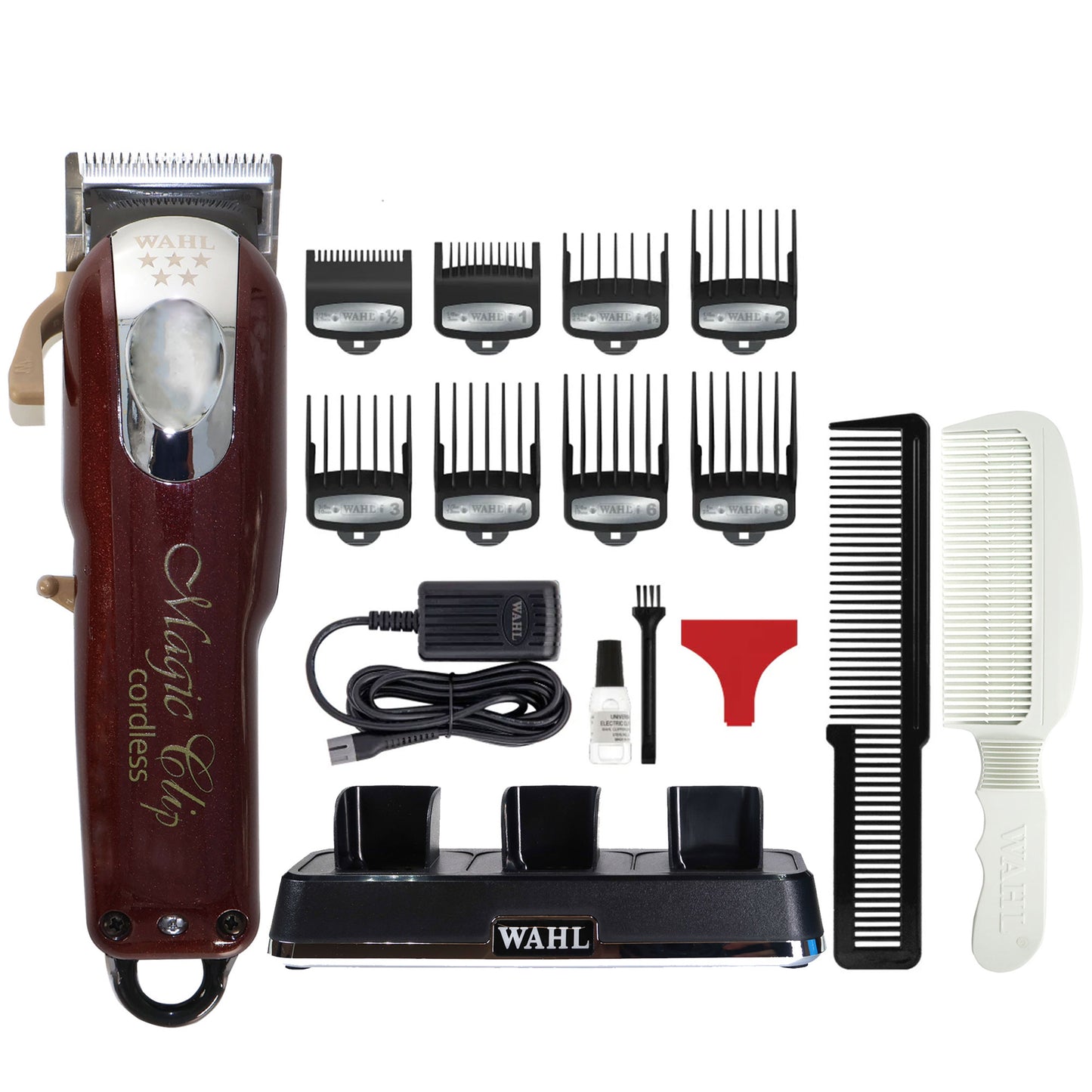 Wahl Professional Cord/Cordless Magic Clip 08148-308 with Wahl Professional Power Station Multi-Charge 3 Tools At Once and Flat Top Comb White