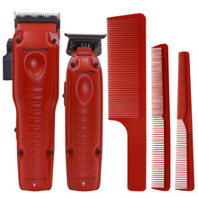 BaByliss Pro FXONE LO-PROFX Hair Clipper, Trimmer, Charging Base and Boosted Capacity Battery (Red) FX129MRPK + Comb Set