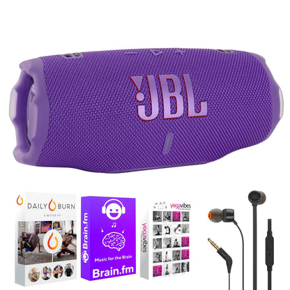 JBL Charge 6 Portable Bluetooth Wireless Speaker (Purple) with Fitness and Wellness Plus Software and JBL T110 in Ear Headphones