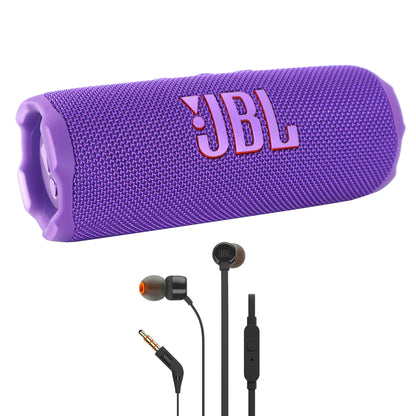 JBL Flip 7 Portable Waterproof Bluetooth Wireless Speaker (Purple) with JBL T110 in Ear Headphones