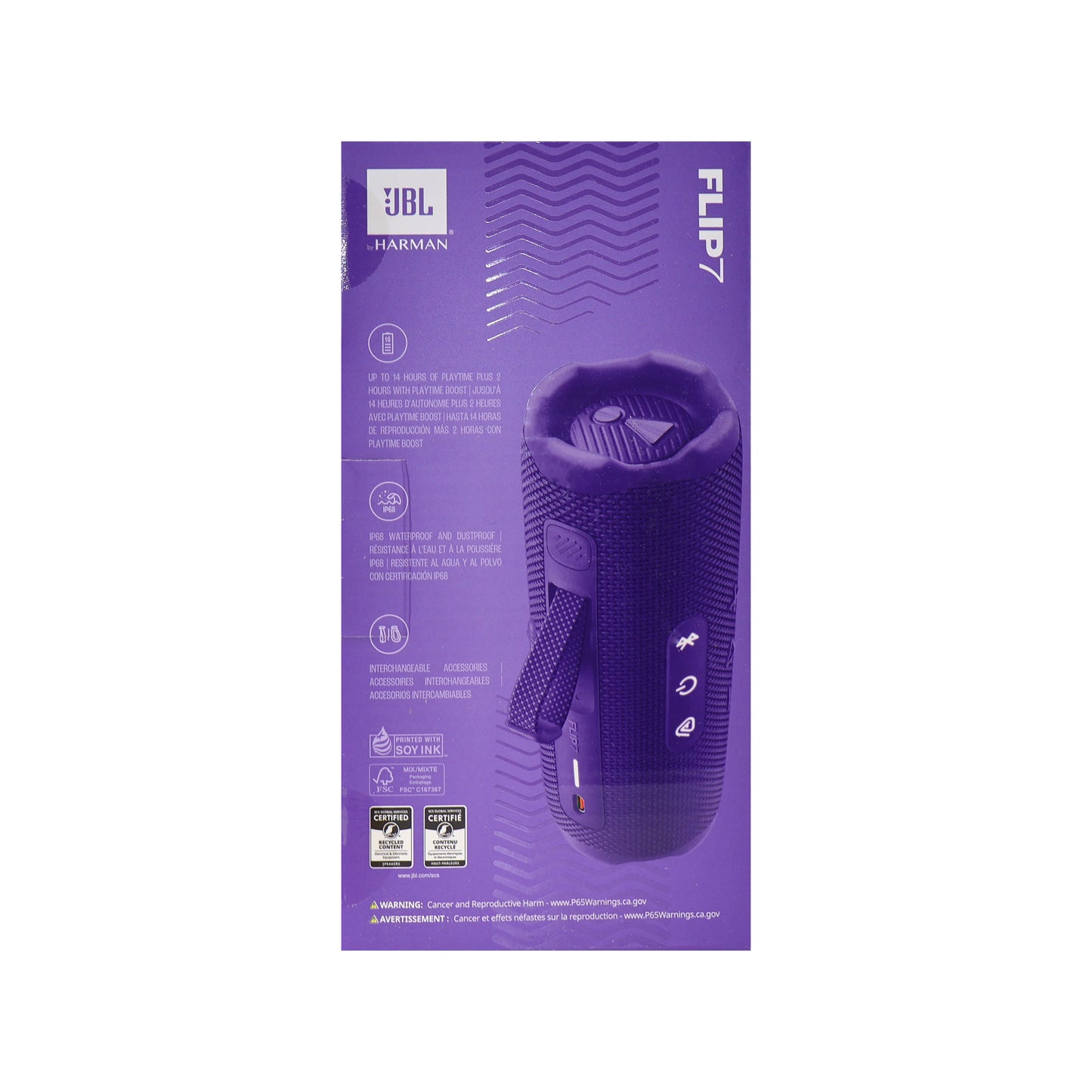 JBL Flip 7 Portable Waterproof Bluetooth Wireless Speaker (Purple) with JBL T110 in Ear Headphones