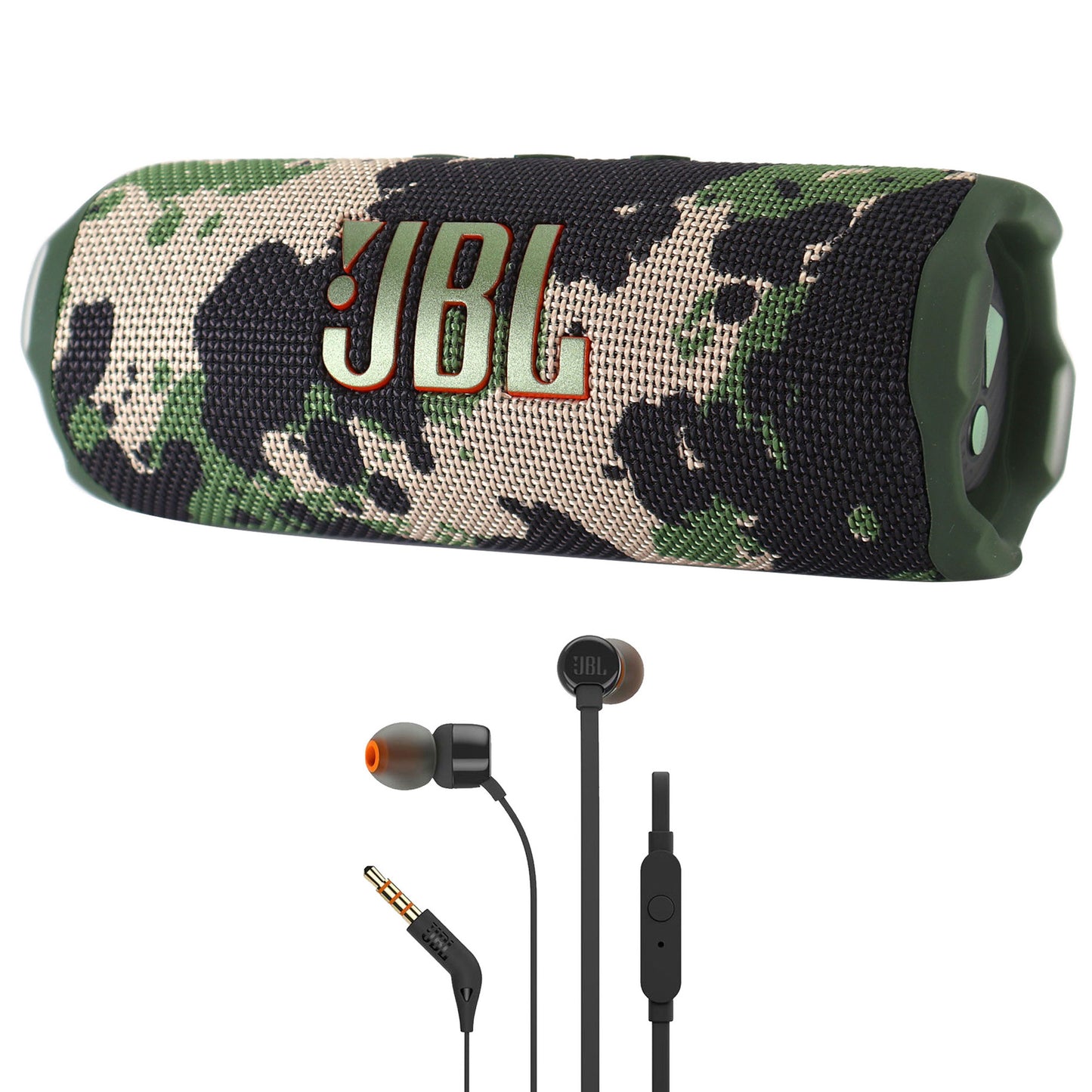 JBL Flip 7 Portable Waterproof Bluetooth Wireless Speaker (Camoflauge) with JBL T110 in Ear Headphones