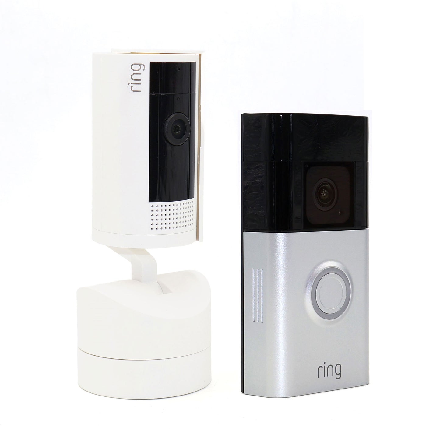 Ring Doorbell Pro Smart Wi-Fi Video Doorbell - Battery-powered (Satin Nickel) with Ring Pan-Tilt Indoor Security Cam - White