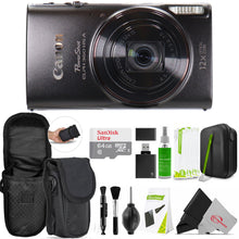 Canon PowerShot ELPH 360 HS A Digital Camera (Black) with 64GB MicroSD, Card Reader, Carrying Case, Cleaning Kit