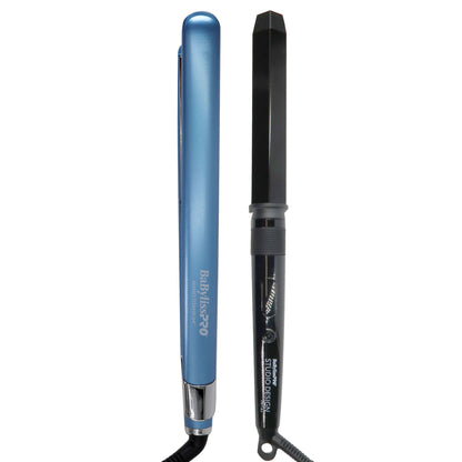 BaByliss Pro Nano Titanium 1" Ultra-Sleek Hair Straightener Flat Iron with BaByliss Pro Studio Design Series 1.25 Inch Crimpcurl BCI005UC