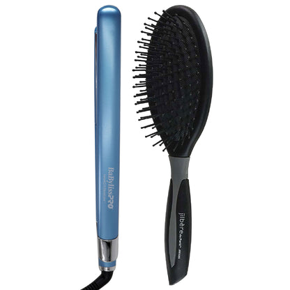 BaByliss Pro Nano Titanium 1" Ultra-Sleek Hair Straightener Flat Iron with Conair Pro Ergo-Grip Detangler Brush for All Hair Types