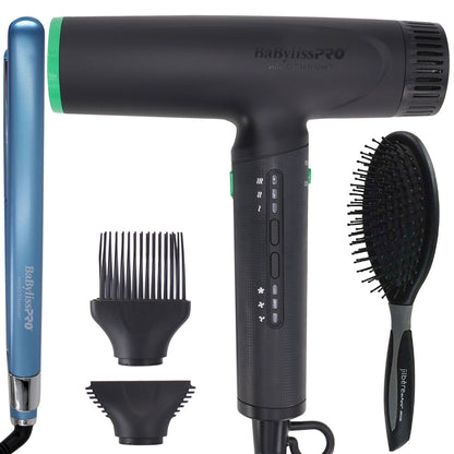 BaByliss Pro Nano Titanium Limited Edition Pro Nano Light Ionic Hair Dryer (Tomb45 Collection) with Nano Titanium 1" Ultra-Sleek Flat Iron and Brush