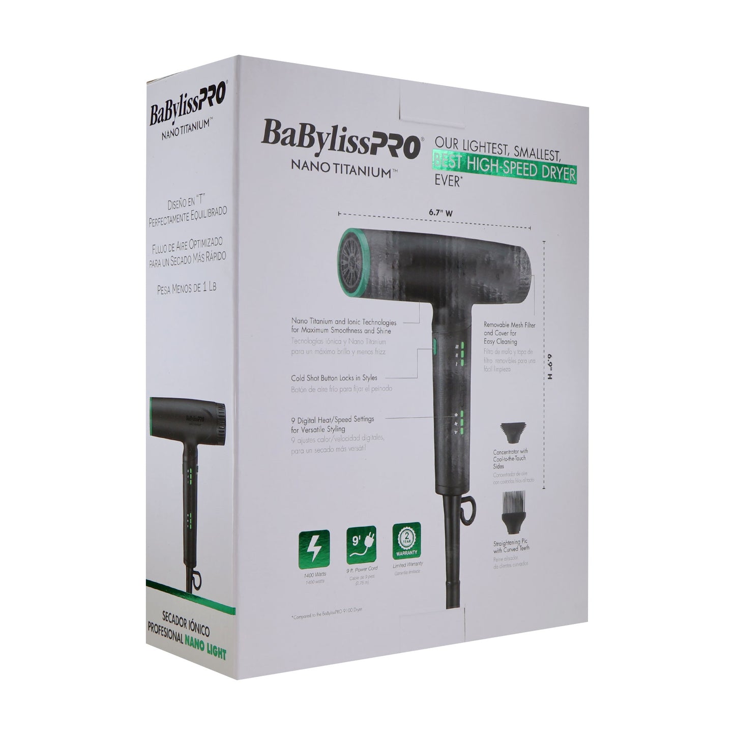 BaByliss Pro Nano Titanium Limited Edition Pro Nano Light Ionic Hair Dryer (Tomb45 Collection) with Nano Titanium 1" Ultra-Sleek Flat Iron and Brush