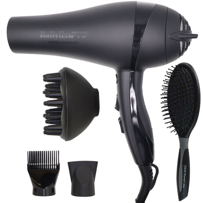 Nano Titanium 2000-Watt Blow Dryer with Concentrator Nozzle (Black) BNTMB5548 and Conair Pro Ergo-Grip Detangler Brush