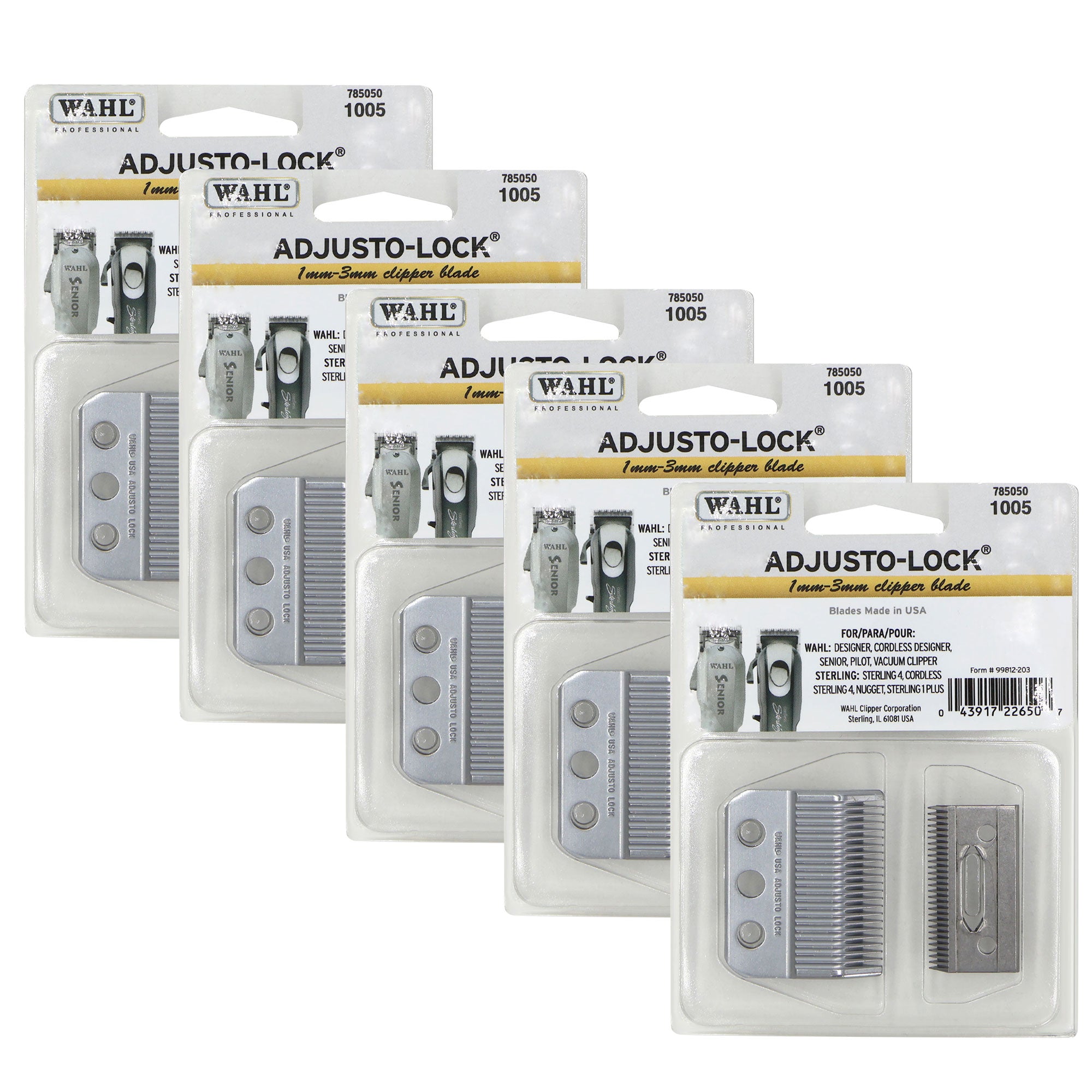 5x Wahl 1005 Adjusto-Lock 1-3mm Clipper Blades 3 Hole Silver for Wahl ...