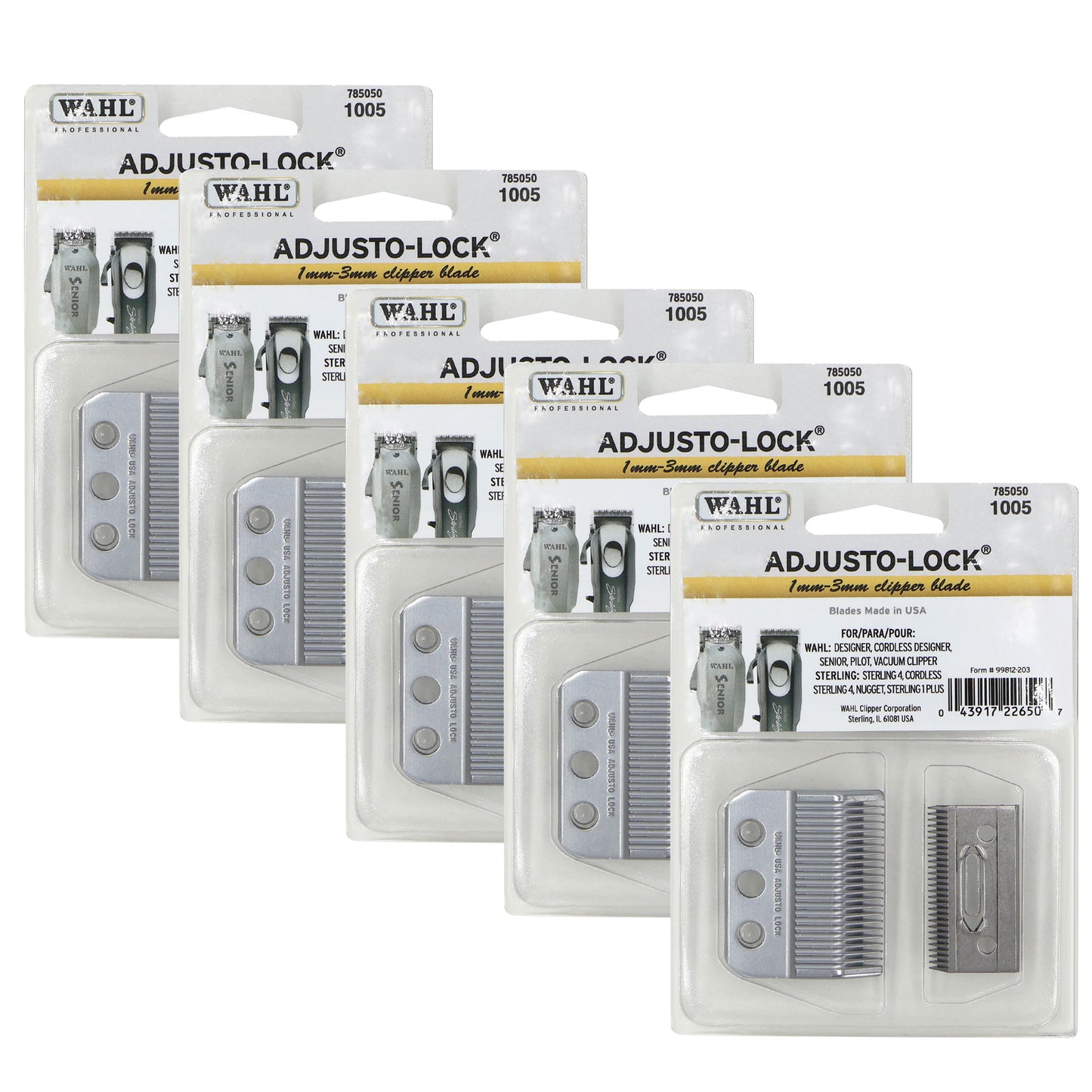 5x Wahl 1005 Adjusto-Lock 1-3mm Clipper Blades 3 Hole Silver for Wahl Designer