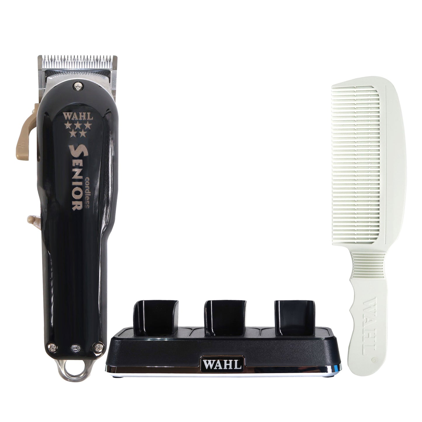 Wahl 8504 Professional Clipper Cordless Senior 120-240V with Pro Power Station Multi-Charge 3 Tools At Once and Flat Top Comb