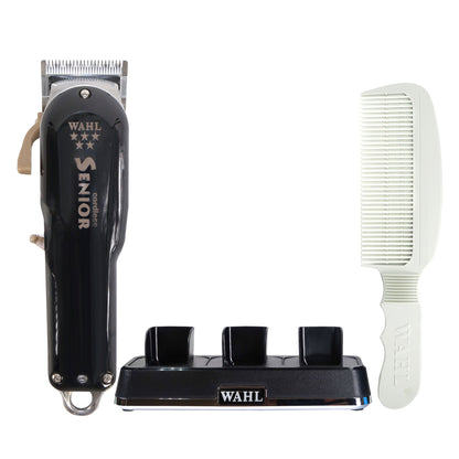 Wahl 8504 Professional Clipper Cordless Senior 120-240V with Pro Power Station Multi-Charge 3 Tools At Once and Flat Top Comb