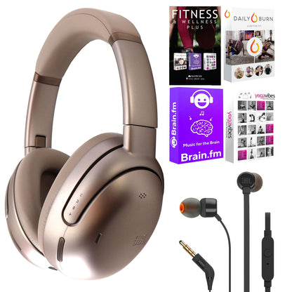 JBL Tour One M3 Wireless Over-Ear Noise Cancelling Headphones - Latte with JBL T110 in Ear Headphones and Software