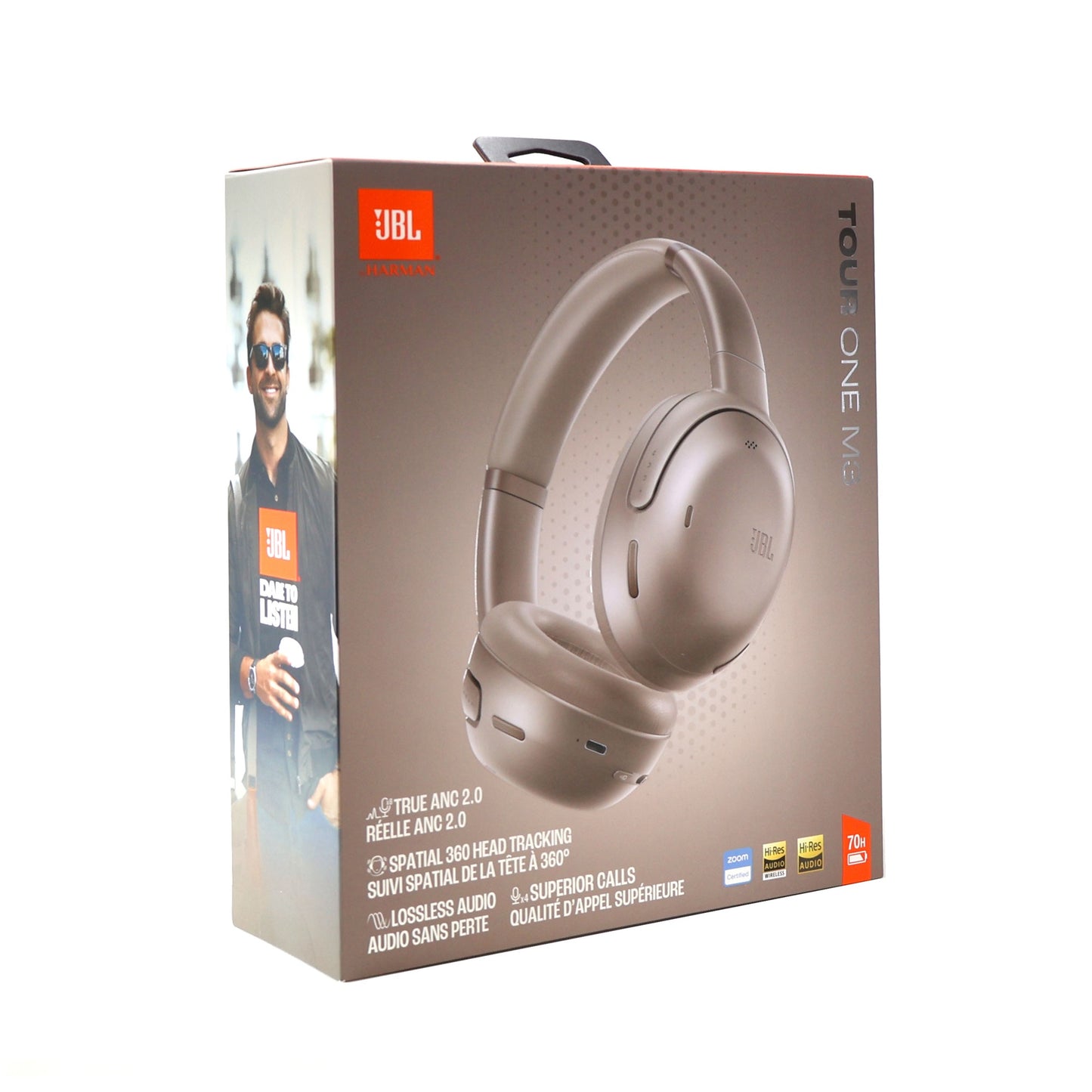 JBL Tour One M3 Wireless Over-Ear Noise Cancelling Headphones - Latte with JBL T110 in Ear Headphones and Software