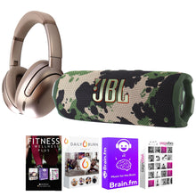 JBL Tour One M3 Wireless Over-Ear Noise Cancelling Headphones - Latte with JBL Flip 7 Portable Waterproof Bluetooth Speaker (Camoflauge) and Software