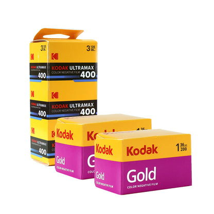 Kodak Eastman UltraMax 400 Color Negative Film (35mm Roll Film, 36 Exposures, 3-Pack) + 2x Kodak GOLD 200 Color Negative Film (35mm Roll Film, 36 Exposures)