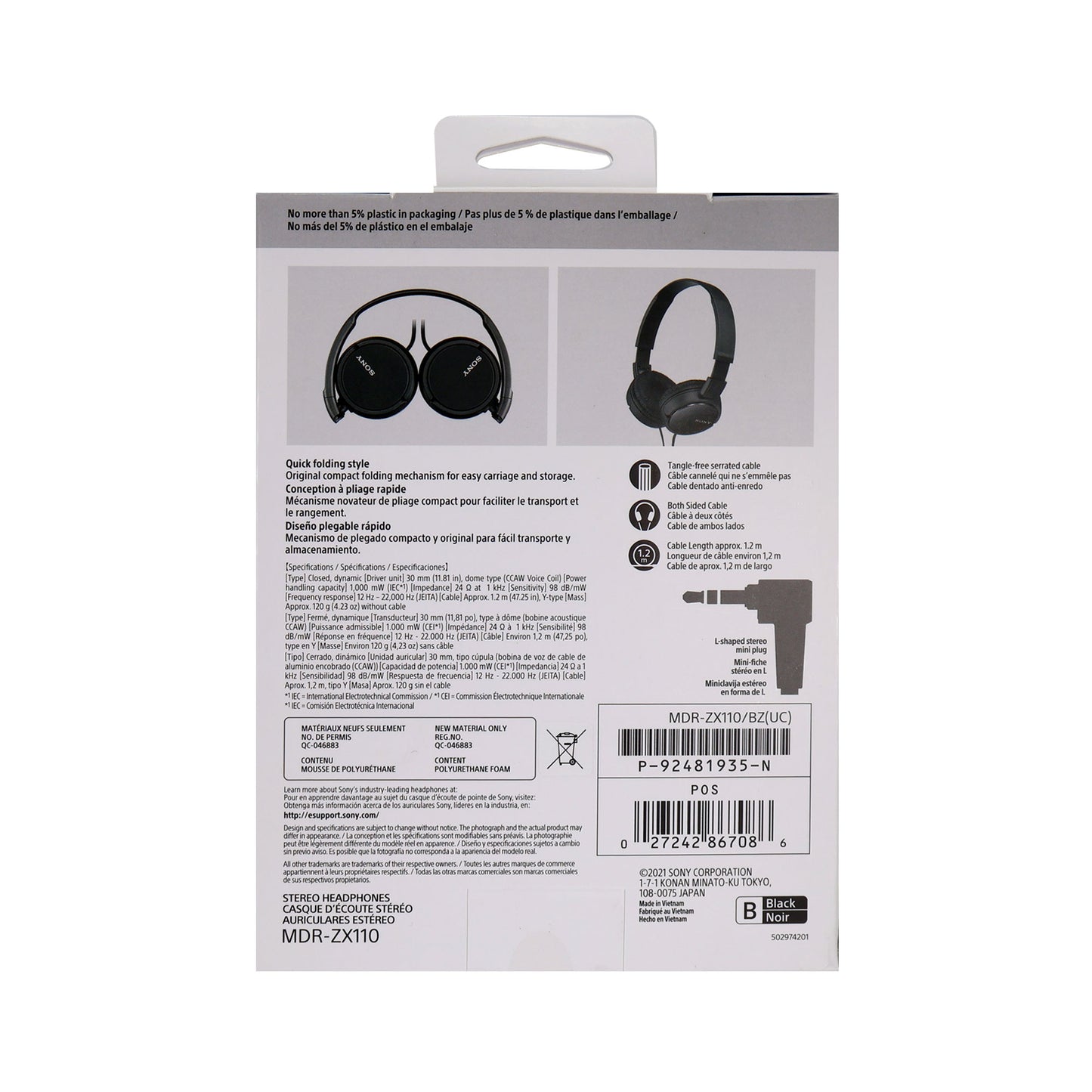 Sony MDR-ZX110 On-Ear Wired Headphones (Black)