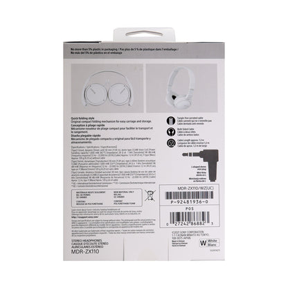 Sony MDR-ZX110 On-Ear Wired  Headphones (White)