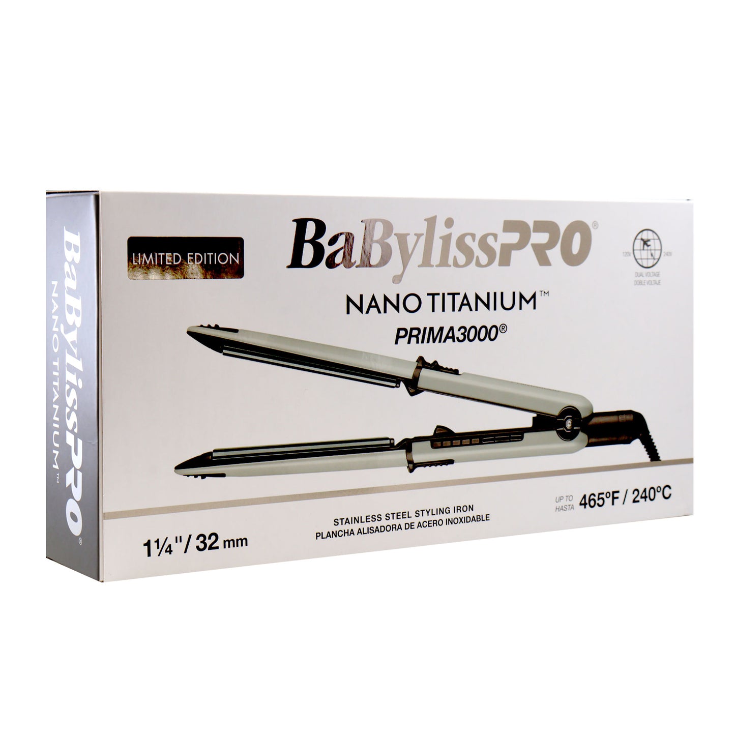 BaByliss Pro Limited Edition Nano Titanium Prima 3000 Stainless Steel Flat Iron Grey - 1-1/4" #BNT3000TGY (Dual Voltage)