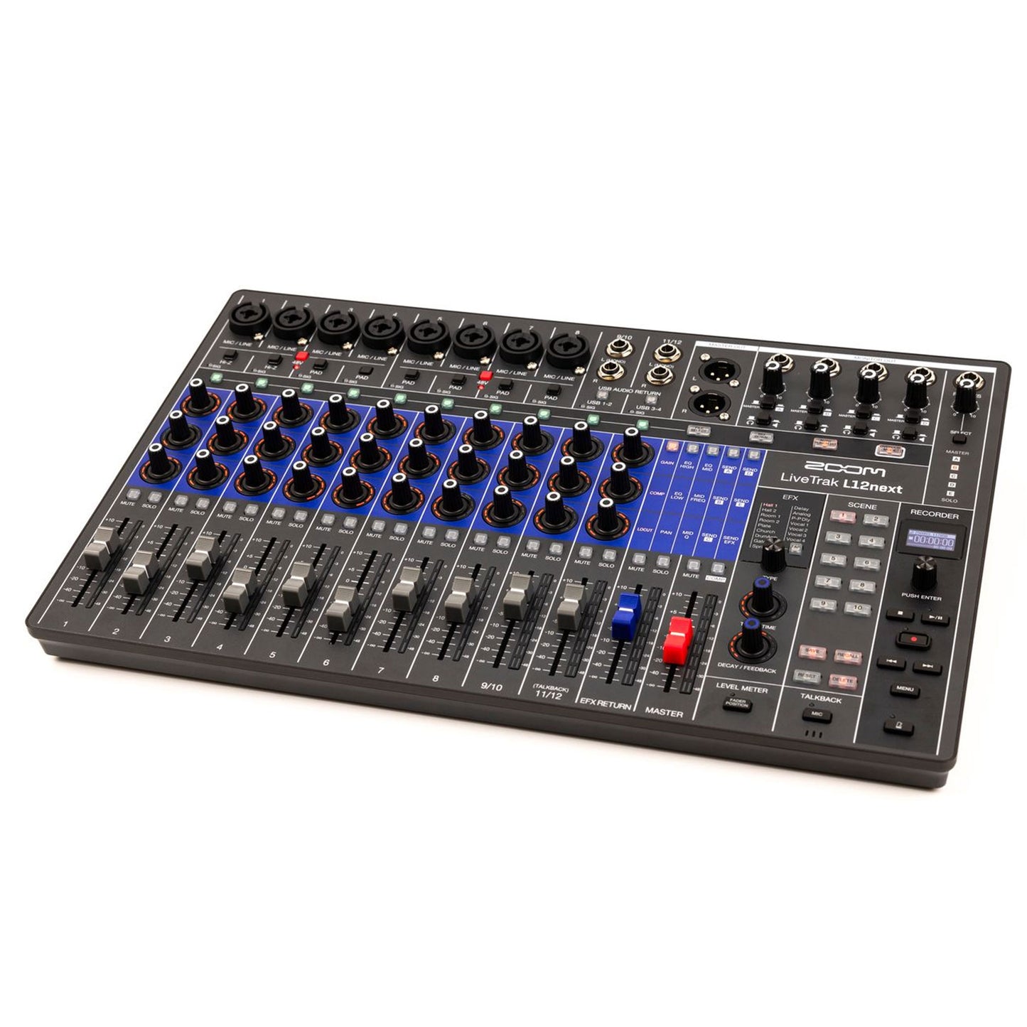Zoom LiveTrak L12next Digital Mixer / Recorder with 3x Zoom ZDM-1 Podcast Mic Pack Accessory Kit and 64GB microSDXC Card