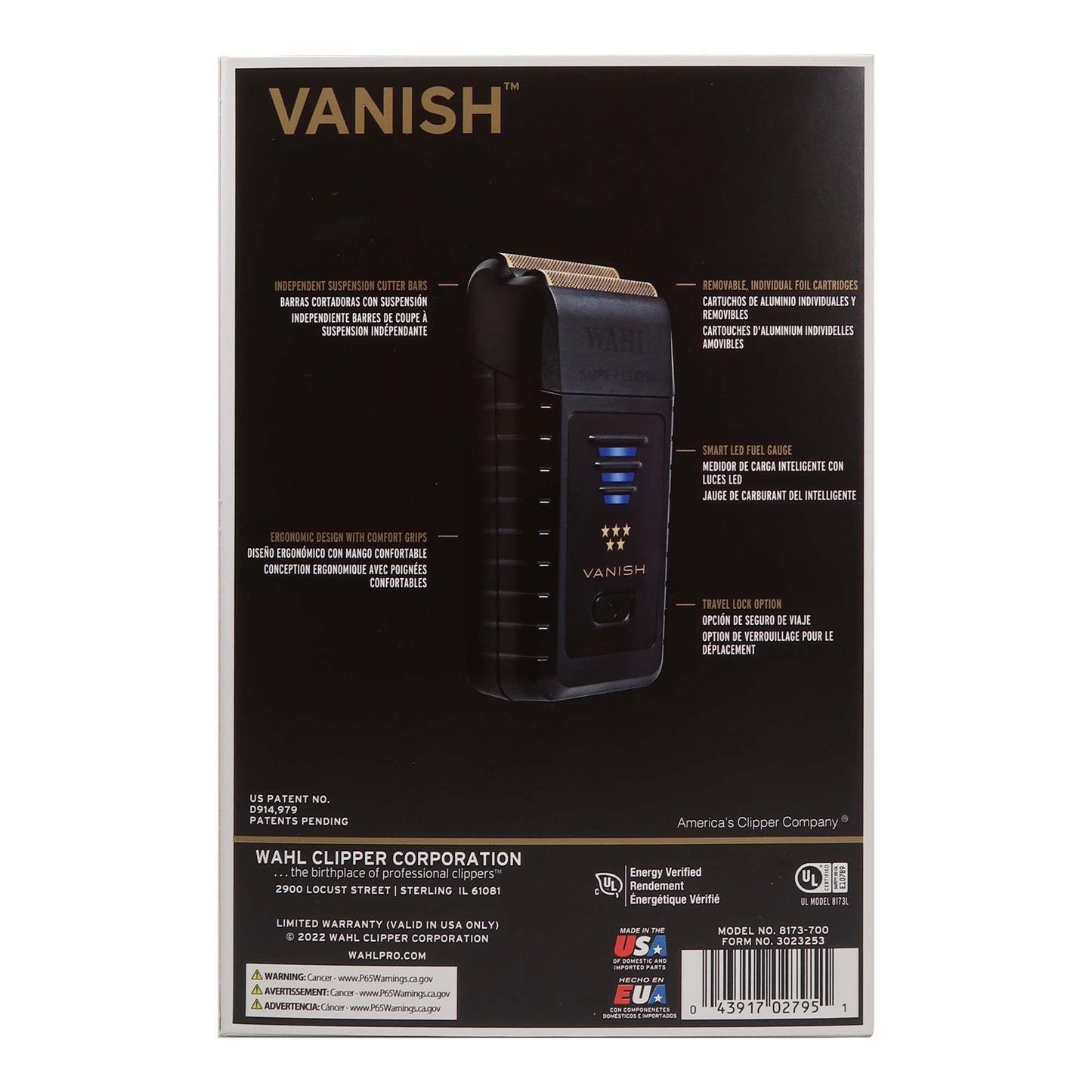 Wahl 5 Star Vanish Shaver 8173-700 (Dual Voltage) with Wahl Flat Top Comb