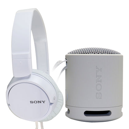 Sony XB100 Portable Waterproof Bluetooth Speaker (Gray) + Sony MDR-ZX110 On-Ear Wired  Headphones (White)