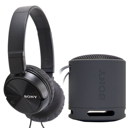 Sony XB100 Portable Waterproof Bluetooth Speaker (Black) + Sony MDR-ZX110 On-Ear Wired Headphones (Black)