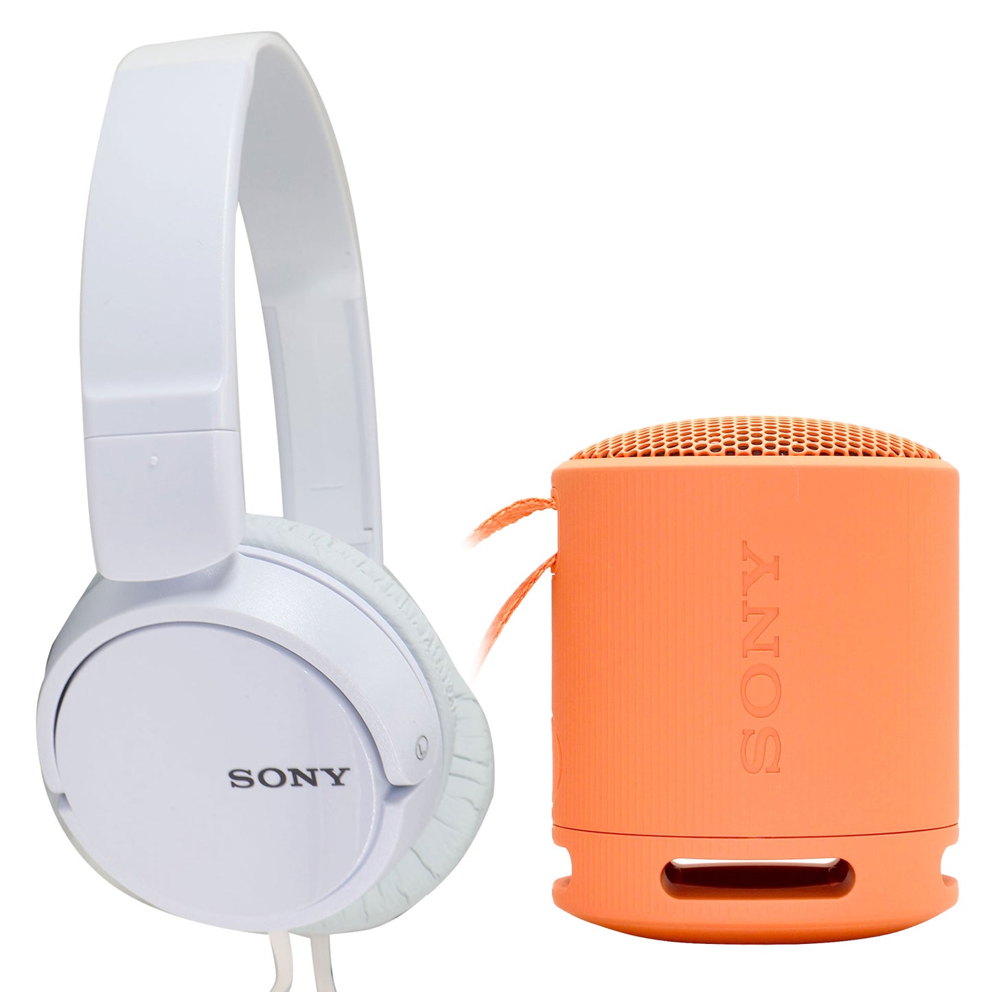 Sony XB100 Portable Waterproof Bluetooth Speaker (Orange) + Sony MDR-ZX110 On-Ear Wired Headphones (White)