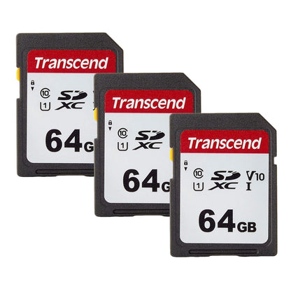 3x Transcend 64GB 300S SDXC Class 10 Memory Card