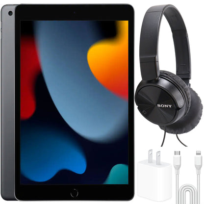 Apple 10.2" iPad (9th Gen) with Wi-Fi, 64GB - Space Gray "Refurbished" + Sony MDR-ZX110 On-Ear Wired Headphones (Black)