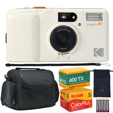 Kodak Snapic A1 35mm Film Camera (Ivory White) with ColorPlus 200 Color Negative Film and Pro 400TX Tri-X 400 Negative Film + 4x Alkaline AAA Batteries