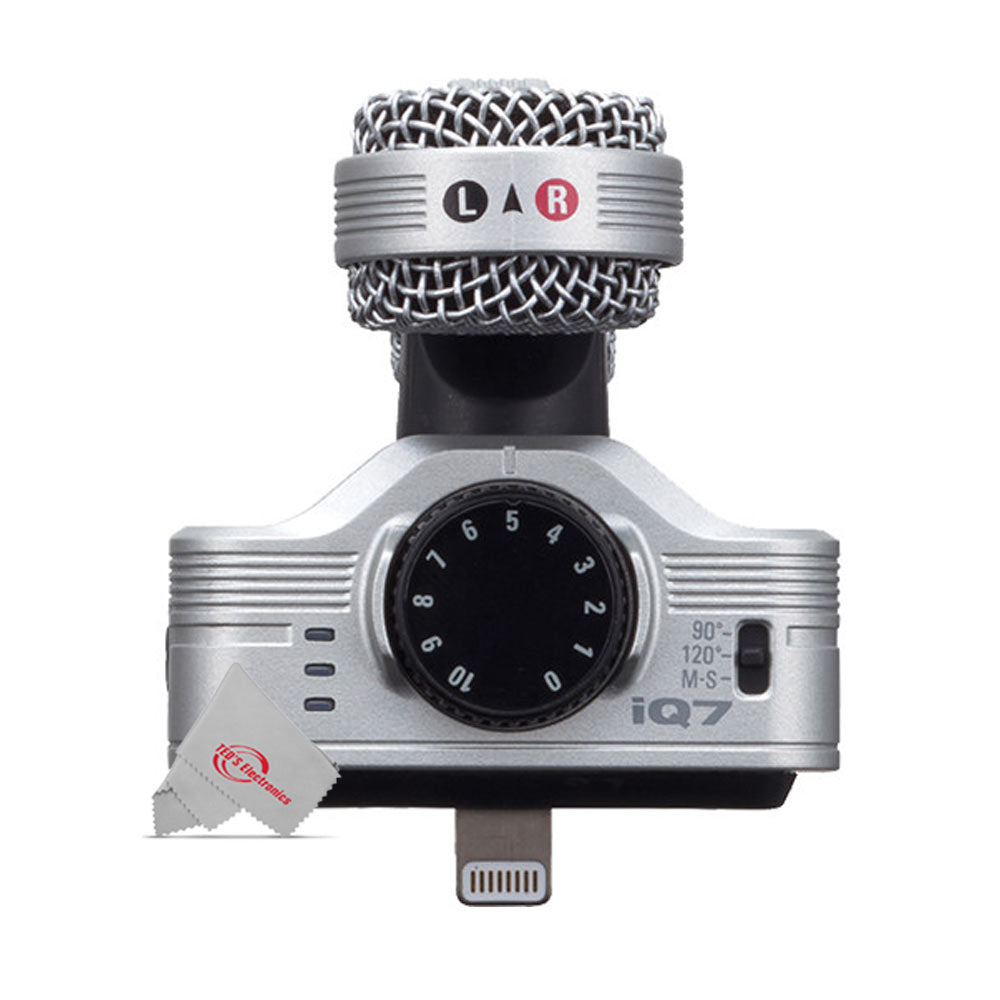 ZOOM IQ7 Mid-Side Stereo Microphone For iOS Devices With Lightning Connector + 8" LED Ring Light with Tripod Mount Stand, Power Bank and Wireless Remote