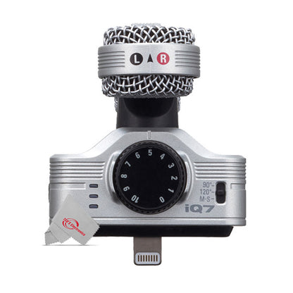 ZOOM IQ7 Mid-Side Stereo Microphone For iOS Devices With Lightning Connector + 8" LED Ring Light with Tripod Mount Stand, Power Bank and Wireless Remote