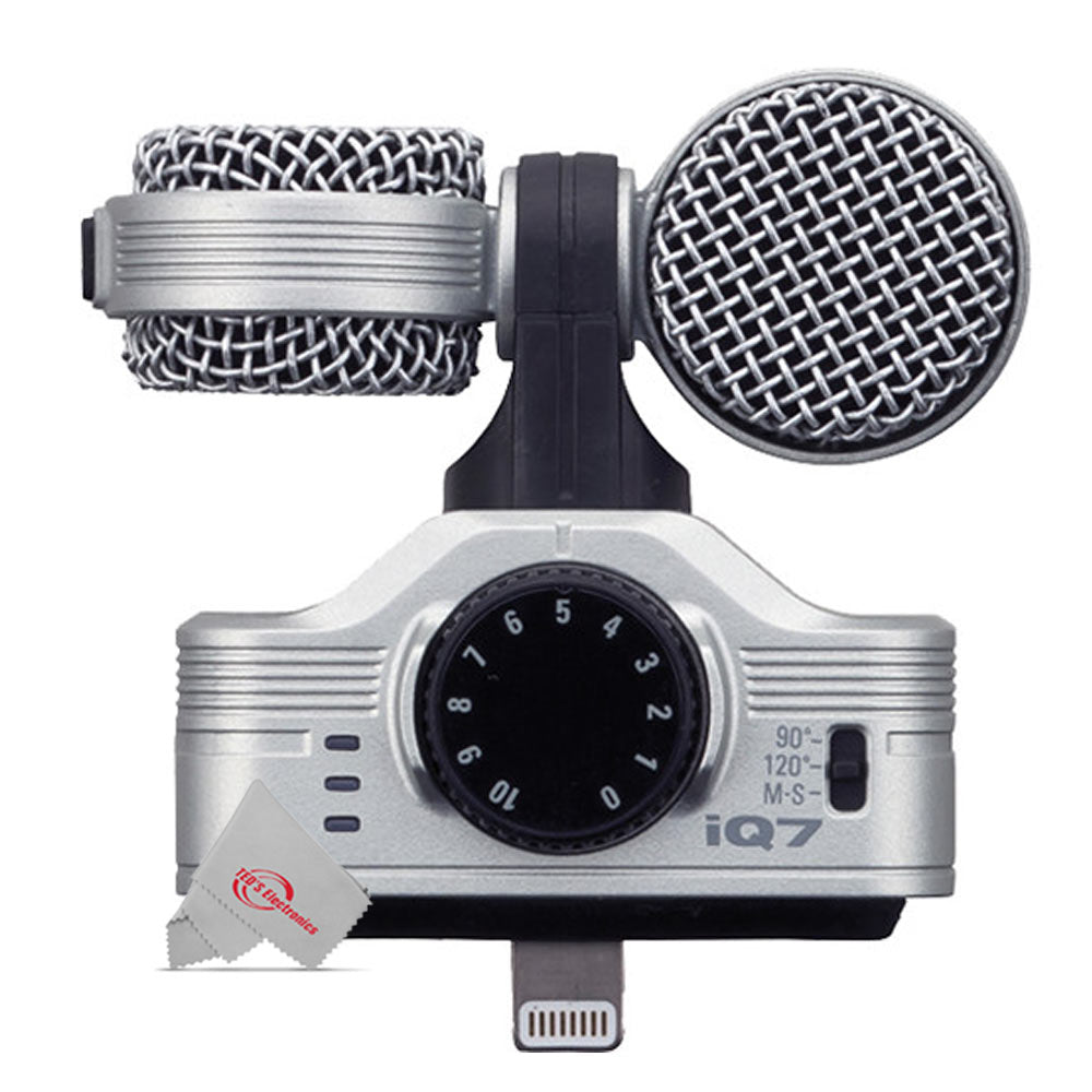 ZOOM IQ7 Mid-Side Stereo Microphone For iOS Devices With Lightning Connector + 8" LED Ring Light with Tripod Mount Stand, Power Bank and Wireless Remote
