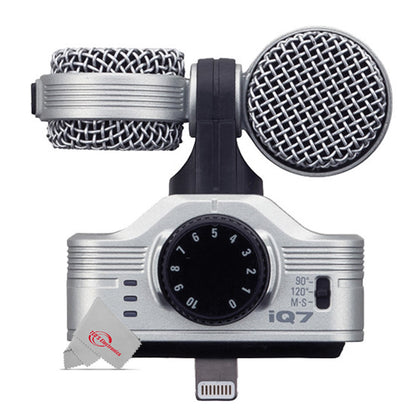 ZOOM IQ7 Mid-Side Stereo Microphone For iOS Devices With Lightning Connector + 8" LED Ring Light with Tripod Mount Stand, Power Bank and Wireless Remote