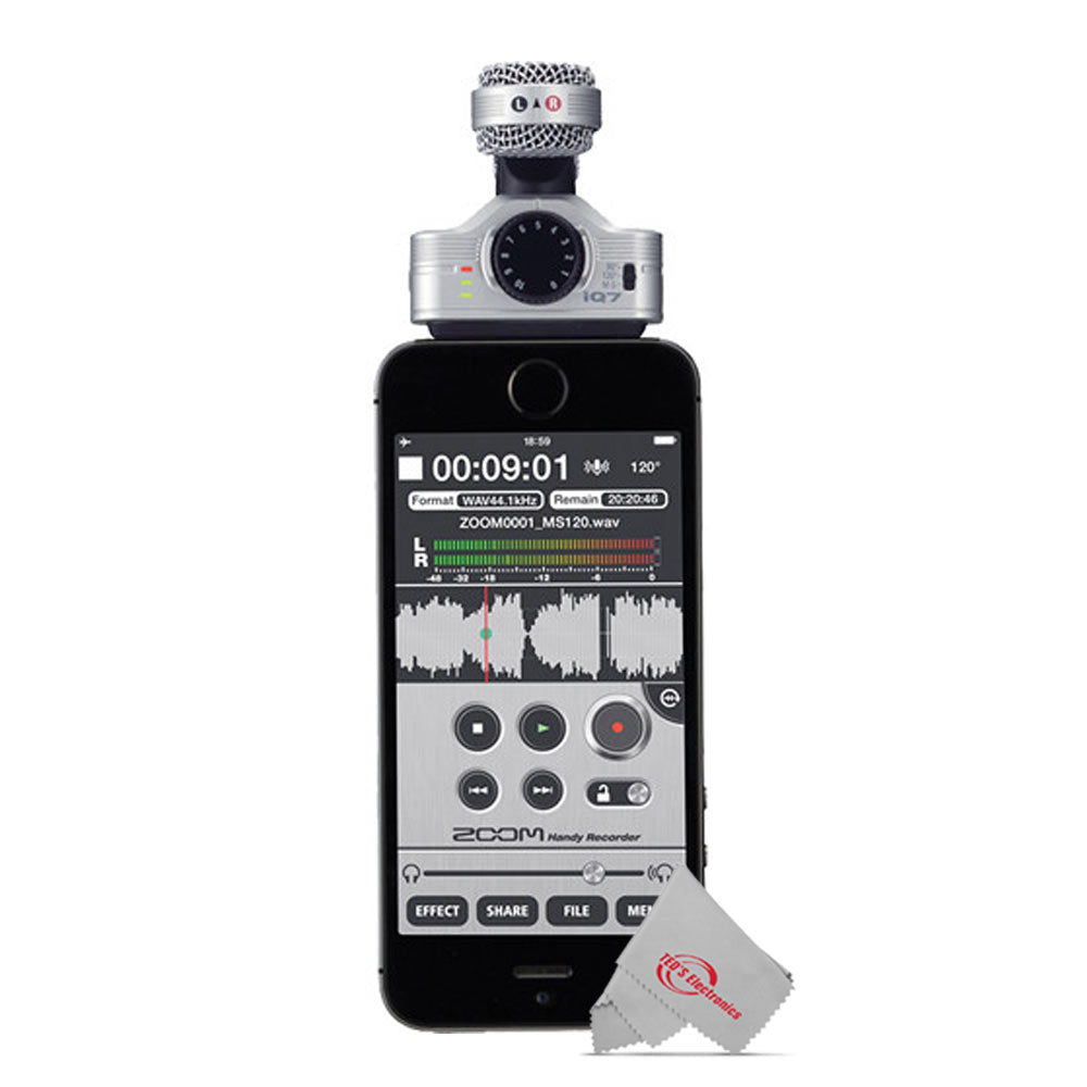 ZOOM IQ7 Mid-Side Stereo Microphone For iOS Devices With Lightning Connector + 8" LED Ring Light with Tripod Mount Stand, Power Bank and Wireless Remote