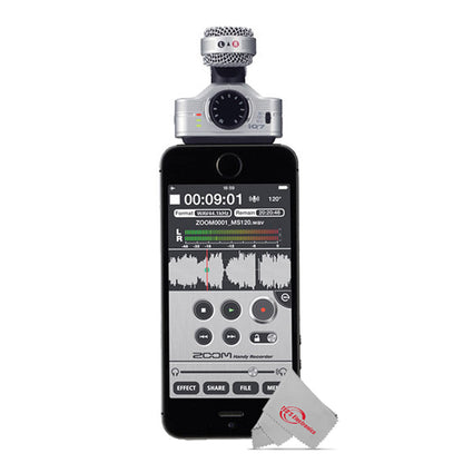 ZOOM IQ7 Mid-Side Stereo Microphone For iOS Devices With Lightning Connector + 8" LED Ring Light with Tripod Mount Stand, Power Bank and Wireless Remote