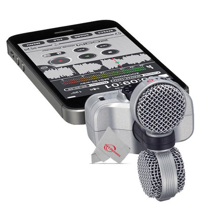 ZOOM IQ7 Mid-Side Stereo Microphone For iOS Devices With Lightning Connector + 8" LED Ring Light with Tripod Mount Stand, Power Bank and Wireless Remote