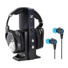 Sennheiser RS 195 Digital Wireless Headphone System for TV Listening with JLab Play Gaming Wireless Bluetooth Earbuds - Black/Blue