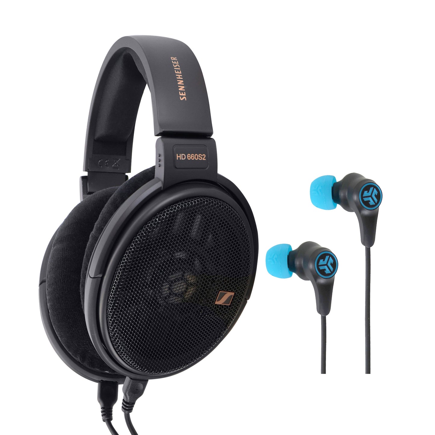 Sennheiser HD 660S2 Wired Over-Ear Headphones + JLab Play Gaming Wireless Bluetooth Earbuds - Black/Blue