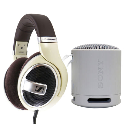 Sennheiser Open-Back Over-Ear Headphones (Matte Ivory) - HD-599 + Sony XB100 Portable Waterproof Bluetooth Speaker (Gray)
