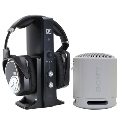 Sennheiser RS 195 Digital Wireless Headphone System for TV Listening + Sony XB100 Portable Waterproof Bluetooth Speaker (Gray)