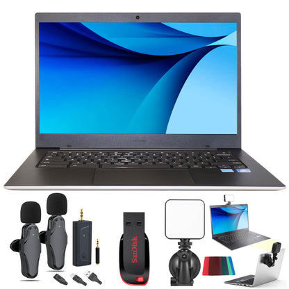 Samsung Galaxy Chromebook Go 14" LED Laptop - Intel Celeron N4500, 4GB RAM, 64GB Storage, ChromeOS (Silver) Content Creator Bundle