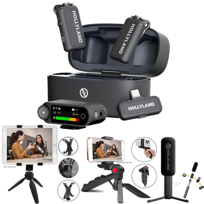 Hollyland LARK MAX 2 Combo 2-Person Wireless Microphone System for Cameras and Mobile Devices (Space Gray, 2.4 GHz) Podcast & Interview Bundle