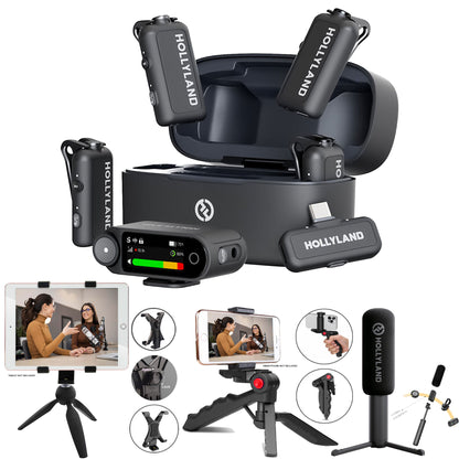 Hollyland LARK MAX 2 Combo 4-Person Wireless Microphone System for Cameras and Mobile Devices (Space Gray, 2.4 GHz) Podcast & Interview Bundle